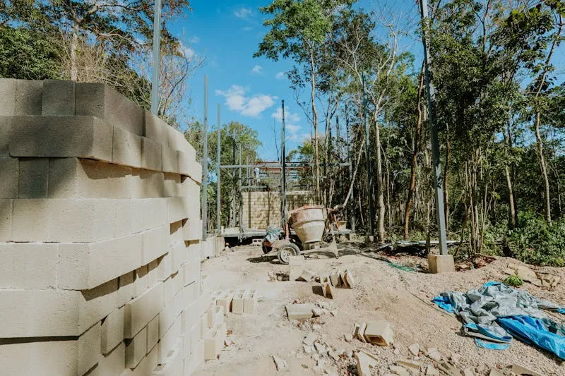 Pallet of concrete blocks at a builders merchant ready for delivery